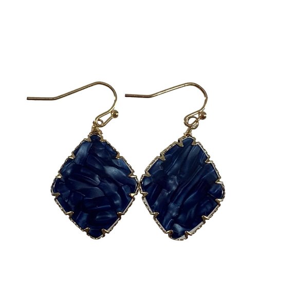 Gold Tone Earrings Dangle Triangle Shaped Blue Acrylic 1.5" Long - Picture 1 of 4